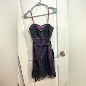 Betsey Johnson 90s Purple and Black Lace Overlay Alternative Prom Dress size 8